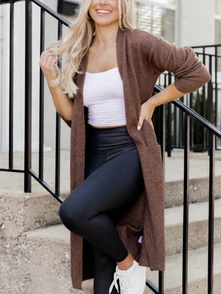 

Черный, Серый кардиган, вязаный свитер, женские джемперы, весна, осень, зима, макси, мягкое геометрическое пальто, Длинная вязаная куртка, кардиган