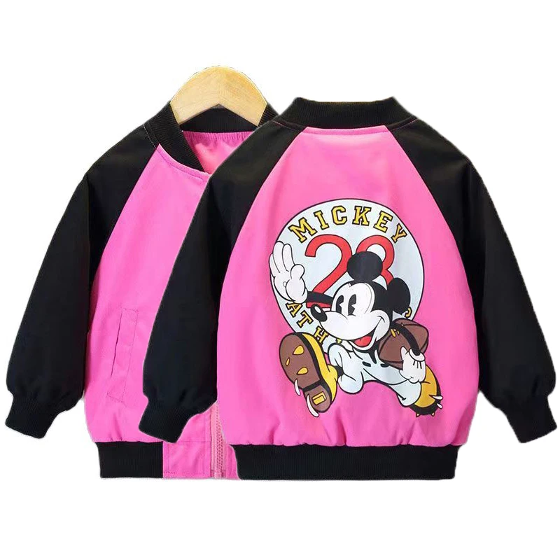 

Демисезонная бейсбольная Униформа Disney для девочек, спортивные куртки для бега с Микки Маусом, Детское пальто с мультяшным рисунком, одежда ...