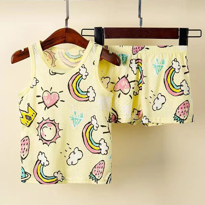 

Summer Sleeveless 100 Cotton Pajamas Sets Children's Sleepwear 1 to 9 Years Kids Night Suit Baby Homewear Boy Sets Girl Pajamas