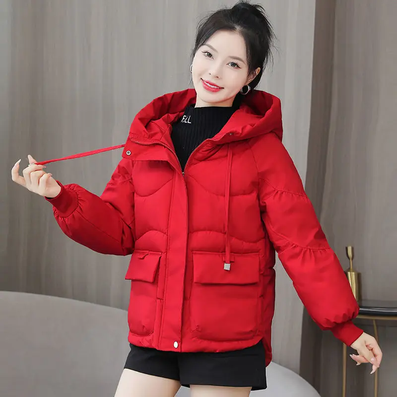 2023 Winter Women Thickening Parkas Coat Fashion Solid Warm Hooded Padded Coat Casual Winter Outwear Jacket Parkas Ladies A03