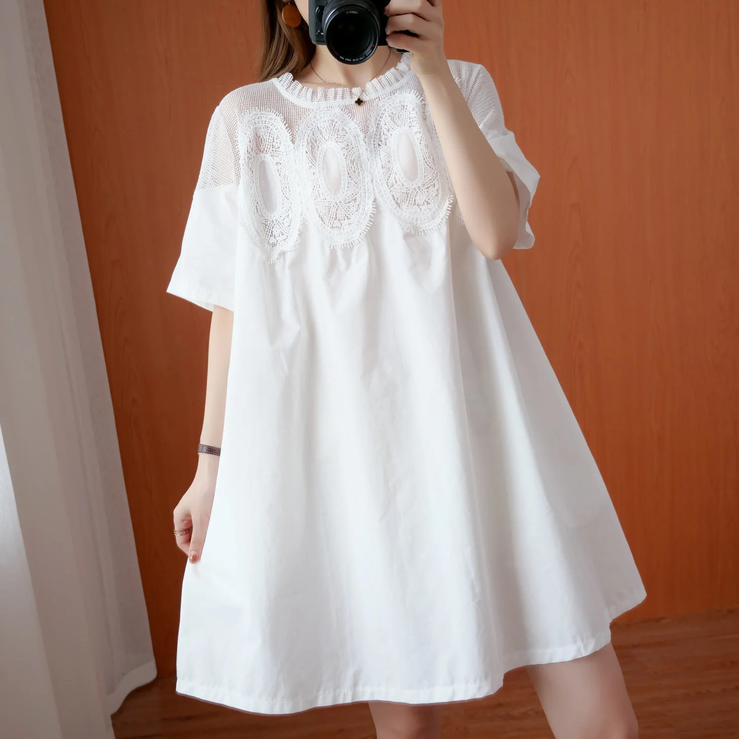 

2022 Summer Dress Women Embroidery Romantic Cotton Dresses Vintage White Mini Dresses Casual Loose Female Clothing Office Lady