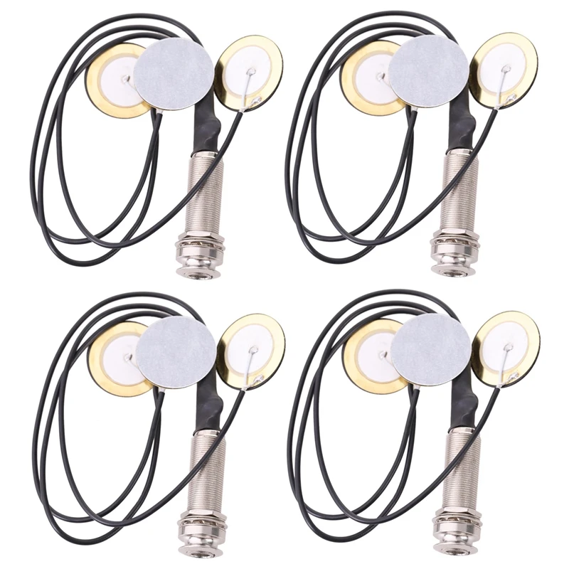 

4X Piezo Contact Microphone 3 Transducer Pickups With End Pin Jack For Kalimba