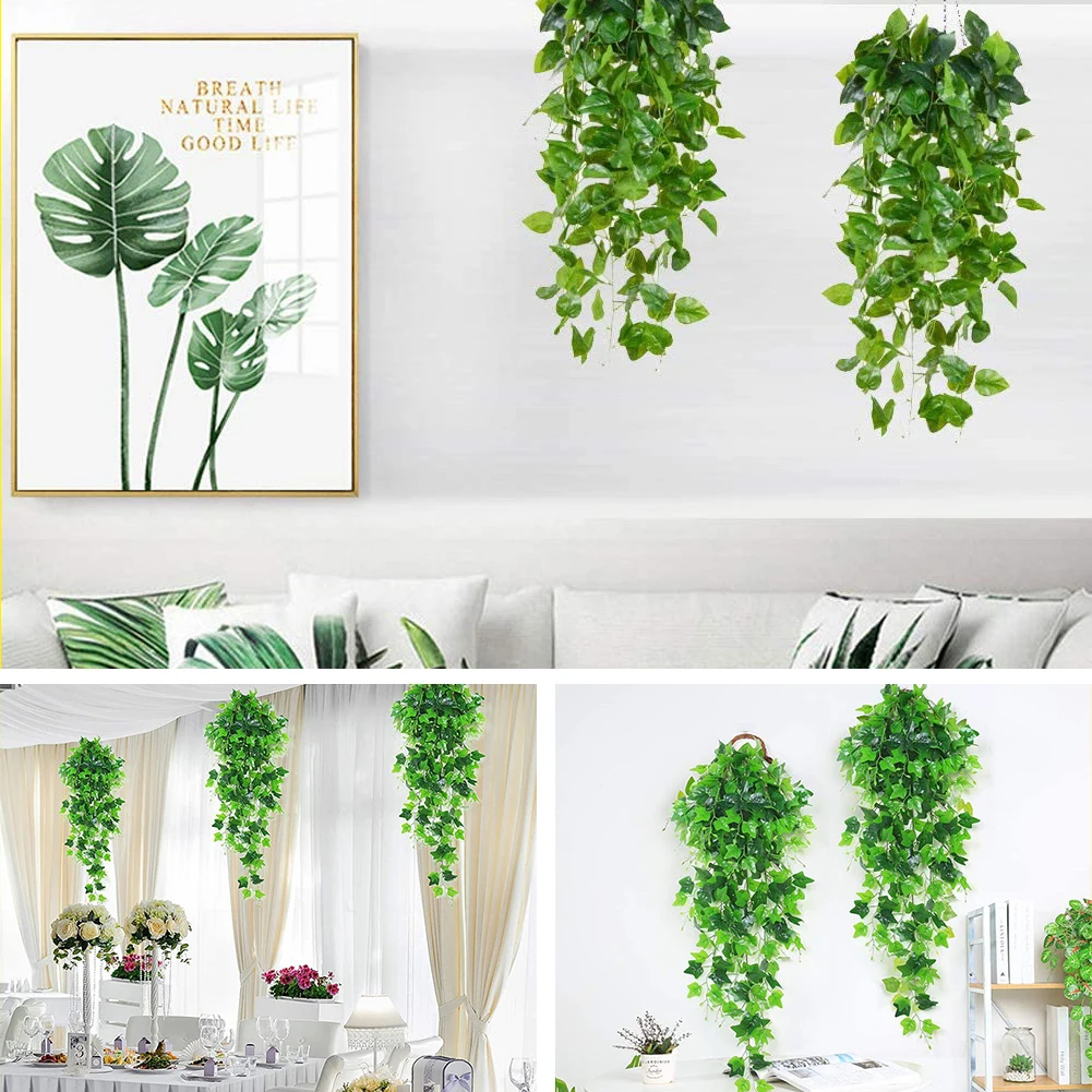 

2 Strands Artificial Vine 3.6FT Plastic Leaves Ivy Garland Fake Greenery Hanging Plants Decoration For Bedroom Wedding Party