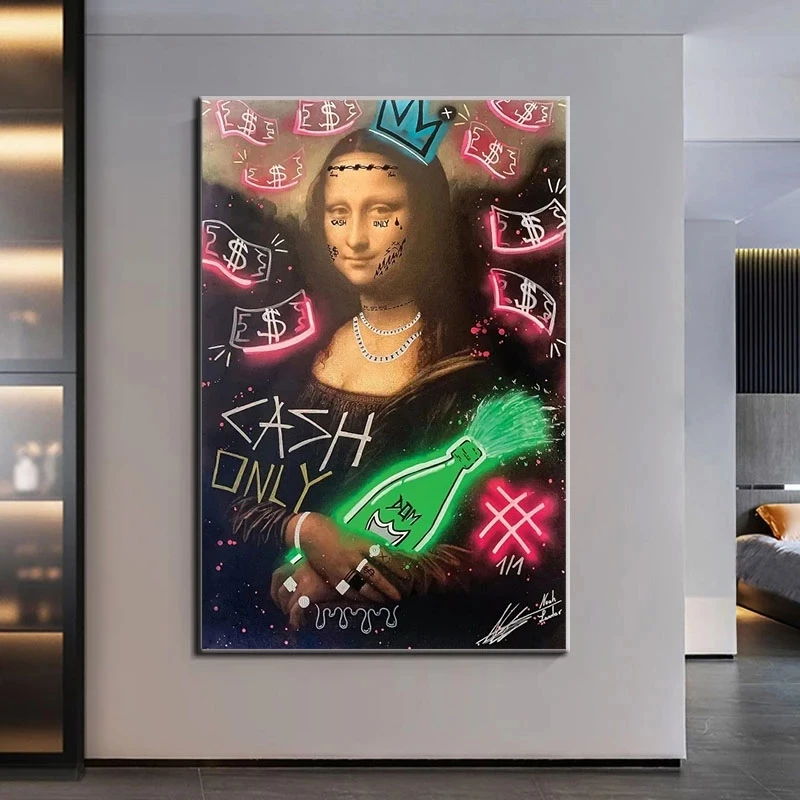 

Граффити искусство Мона Лиза репродукция масляная живопись доллар Печать на холсте плакат Настенная картина для гостиной домашний Декор (б...