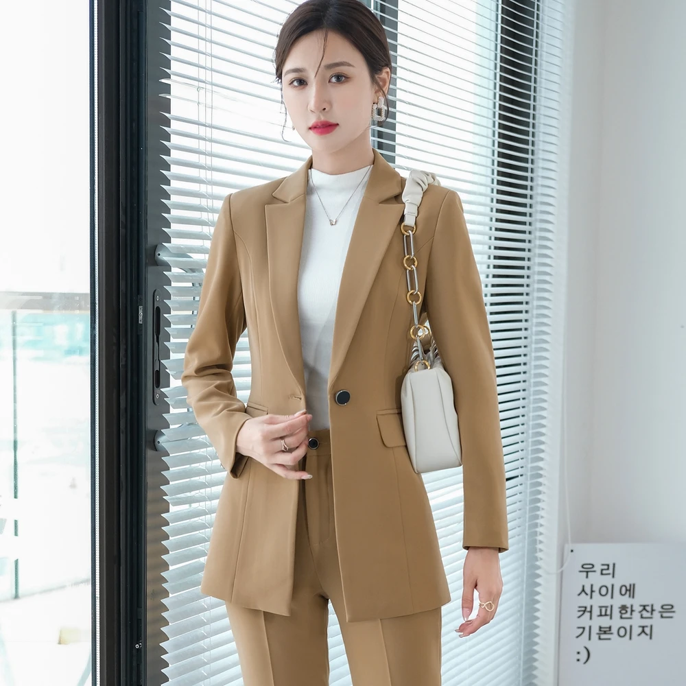 2023 Korean Autumn Formal Ladies Yellow Blazer Women Business Suits with Sets Work Wear Office Uniform Large Size Pants Jacket