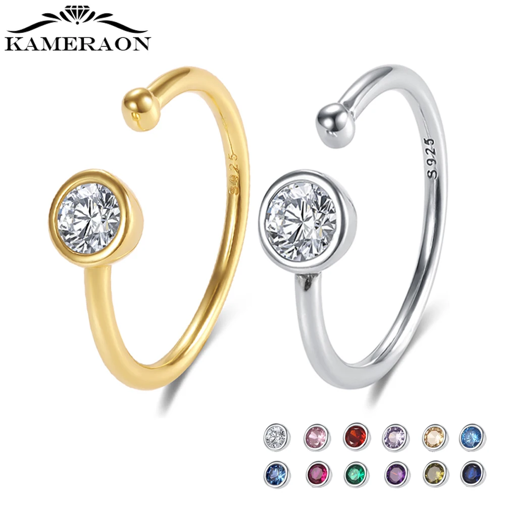 

Kameraon Real 925 Sterling Silver Adjustable Finger Rings for Women Minimalist Charm Zircon Crystal Anillos Party Jewelry Gifts