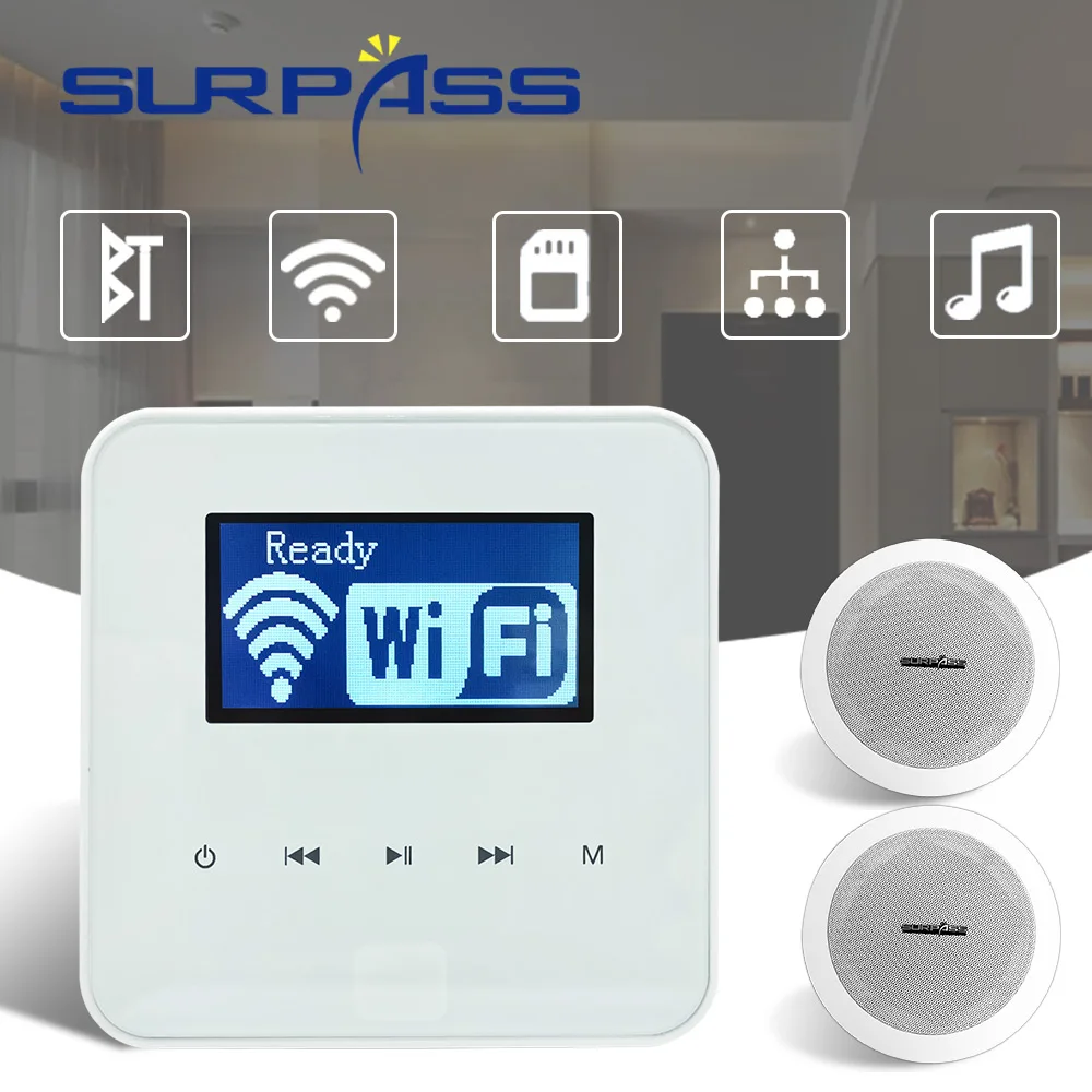 

Усилитель звука Wi-Fi в стене, Bluetooth-совместимый беспроводной мини-стерео аудио музыкальный потолочный динамик для домашнего кинотеатра, 2*30 В...