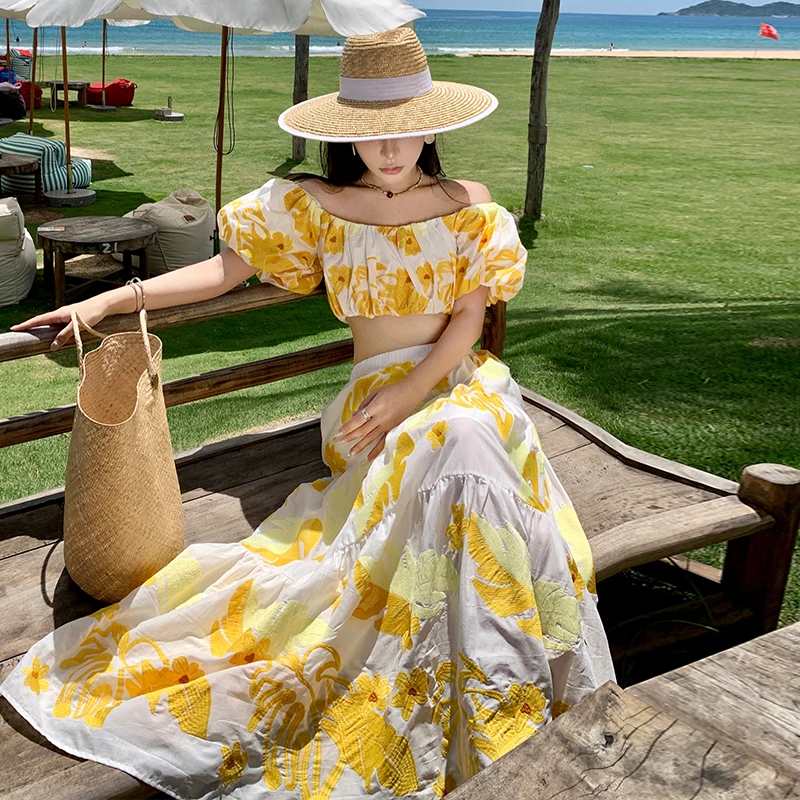 Женский пляжный комплект из 2 предметов новый топ с открытыми плечами и цветочной