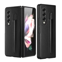 hinged case with pen slot magnetic holder for samsung galaxy z fold 3 5g cover lychee pattern tpu hinged z fold 3 coque funda