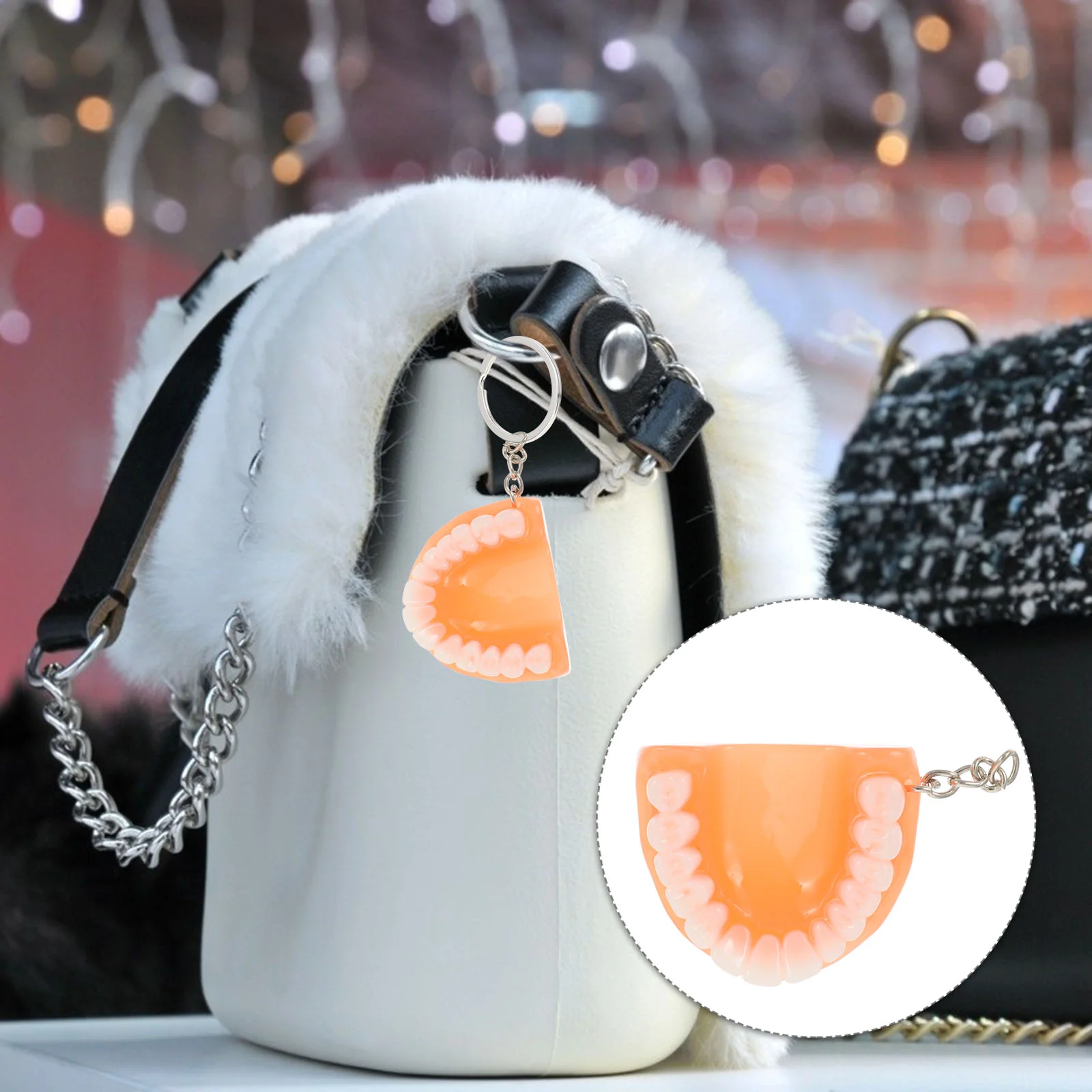 

10 Pcs Dental Keychain Spoof Denture Decor Halloween Pendants Christmas Gifts Wedding Ornaments Resin Student