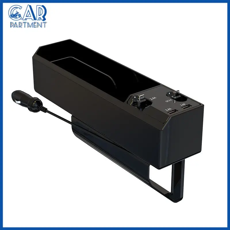 

270x157x68mm Scratch-resistant Car Dual Usb Charger With Cable Waterproof Car Seat Gap Storage Box Car Phone Cups Holder Abs Pc