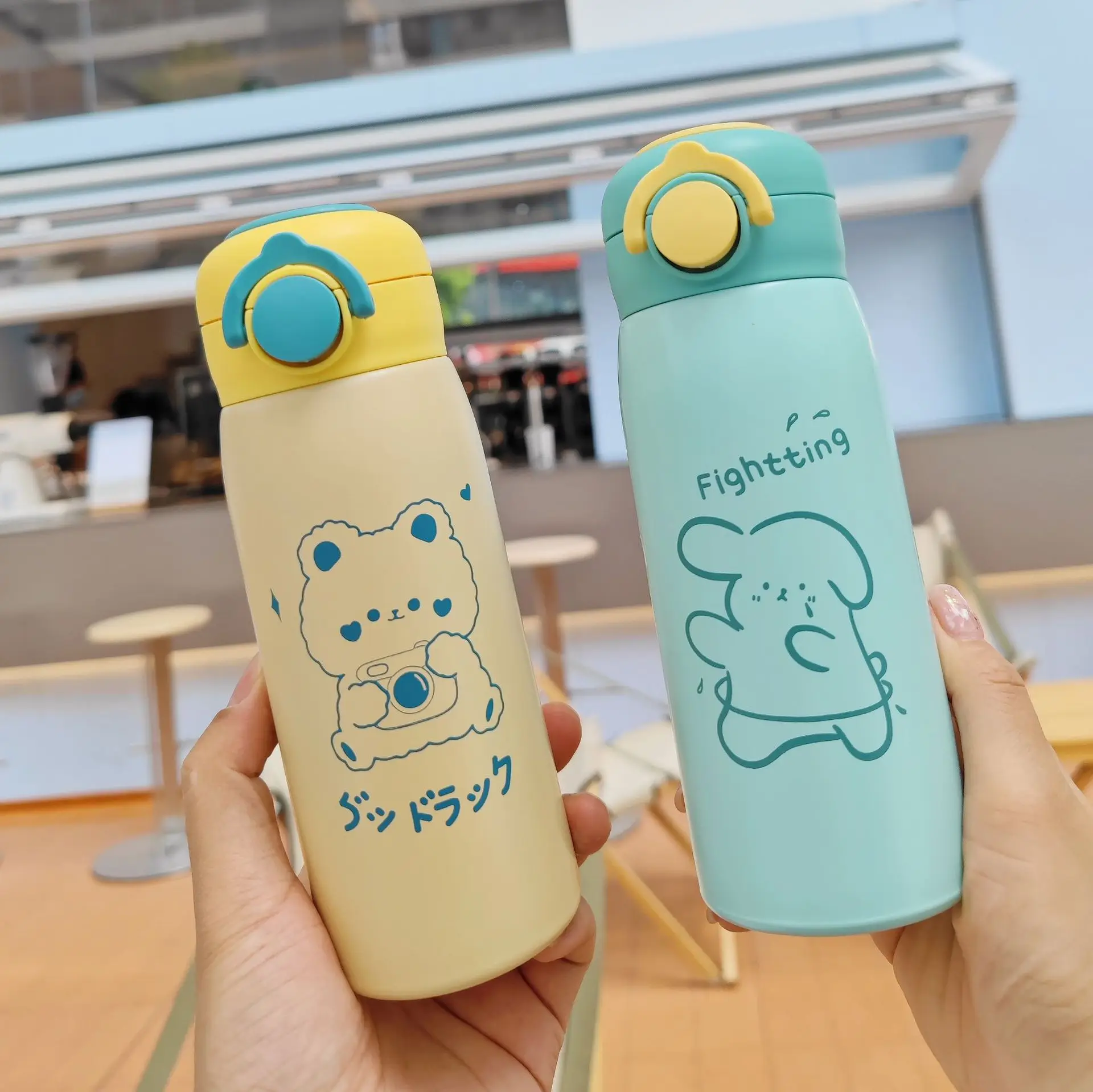 

Thermos Bottle Cartoon Insulated Cup Snap Cover Direct Drinking Portable Stainless Steel Cup Water Bottle Keeps Cold