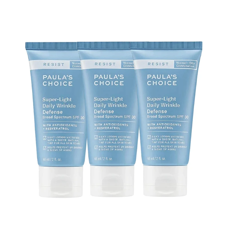 

3PCS Paulas Choice RESIST Super-Light Daily Wrinkle Defense SPF30 Matte Tinted Face Moisturizer UVA Protection Mineral Sunscreen