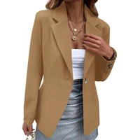 cinessd single button blazers women solid coats notched long sleeves khaki autumn casual jackets office lady casual suits blazer