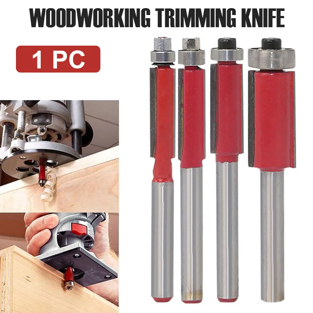 

1Pc 6.3mm 1/4" Shank Flush Trim Router Bits End Mill For Wood Lengthened Trimming Cutters With Bearing Woodworking Tool End Mill