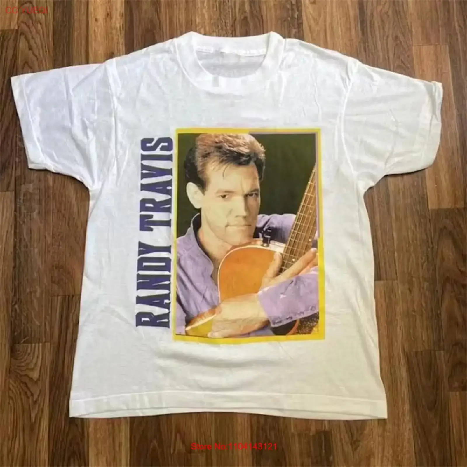 Фото Белая хлопковая футболка Randy Travis, размеры S-5XL, винтажная, с эффектом потертости, стильная, эластичная, повседневная, для ежедневной носки №1