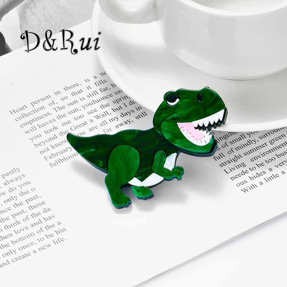 

D&Rui Fierce Green Tyrannosaurus Rex Brooches Fashion Acrylic Cartoon Dinosaur Lapel Pins Clothing Accessories Women Brooch