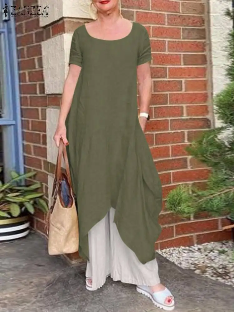 

ZANZEA Fashion Summer Solid Casual Women Suit Matching Sets O-Neck Short Sleeve Blouse Ankle Length Elastic Loose Pant 2022