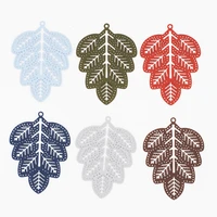 10pcslot zinc alloy leaves hollow plant leaves filigree stamping charms pendants for diy earring hand making findings