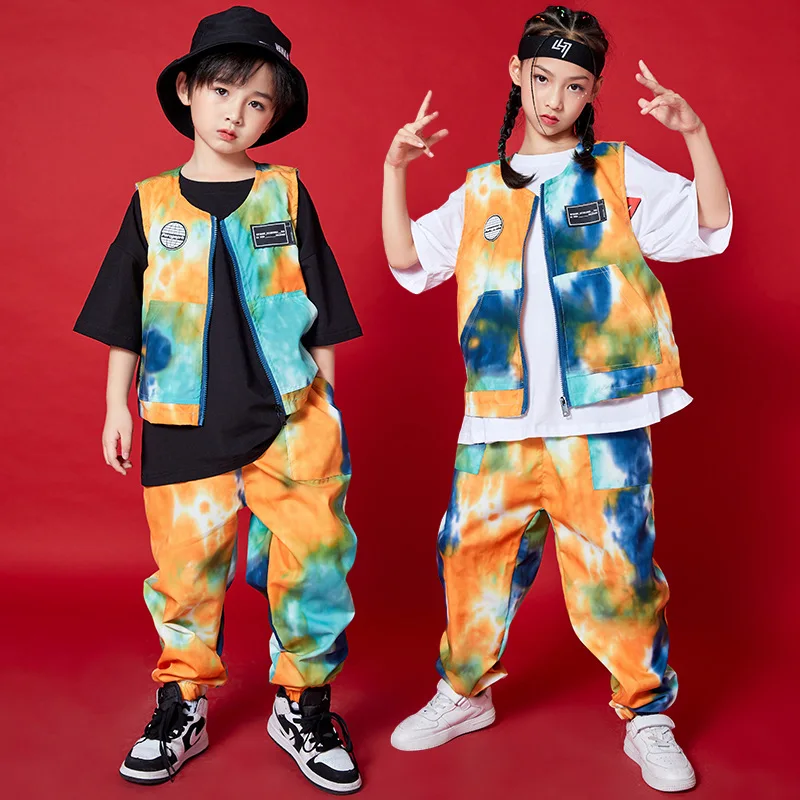 Hip Hop Dance Clothing Fashion Jazz T Shirts or Tie Dye Vest  or Pants for Kids Dancewear Clothes Girls Fancy Costume