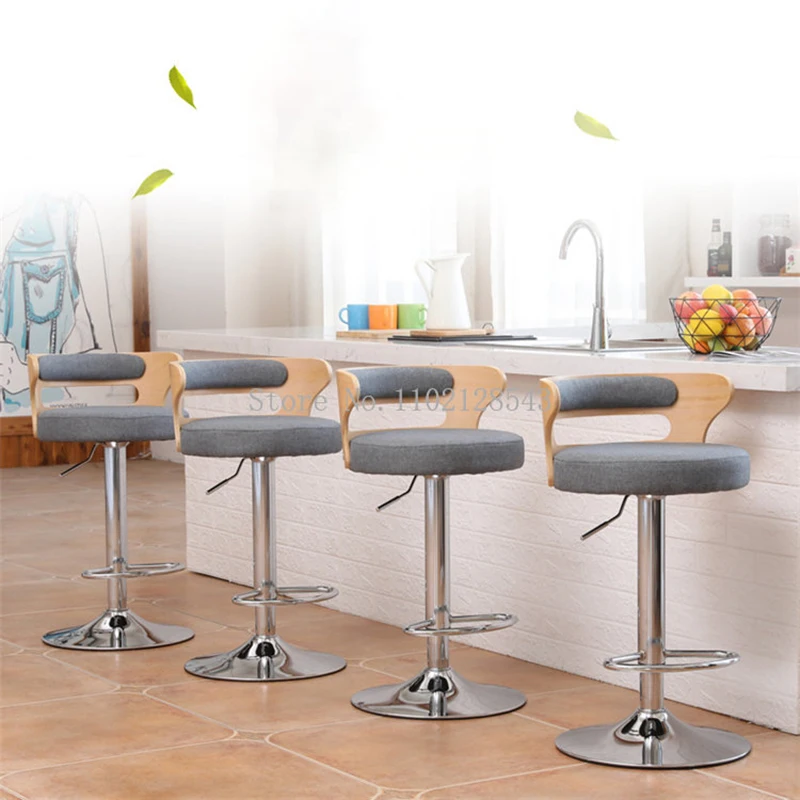 

Leather Bar Chair Modern Kitchen Furniture Backrest High Office Stool European Pub Mobile Lifting Barstool Bancos Furniture H