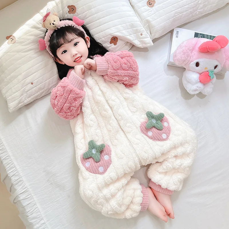 Комбинезон для девочек осенне-зимняя Фланелевая Пижама маленьких с двойным