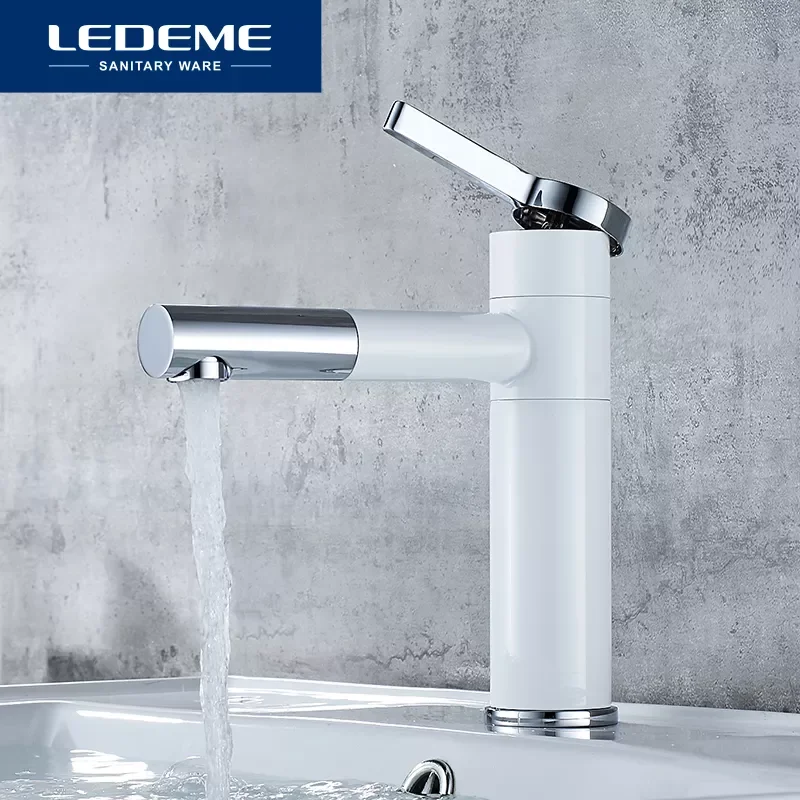 

Basin Faucet White Single Handle Lavatory Single Hole Water Vanity Sink Bath Basin Mixer Tap Solid Brass Faucets L1152