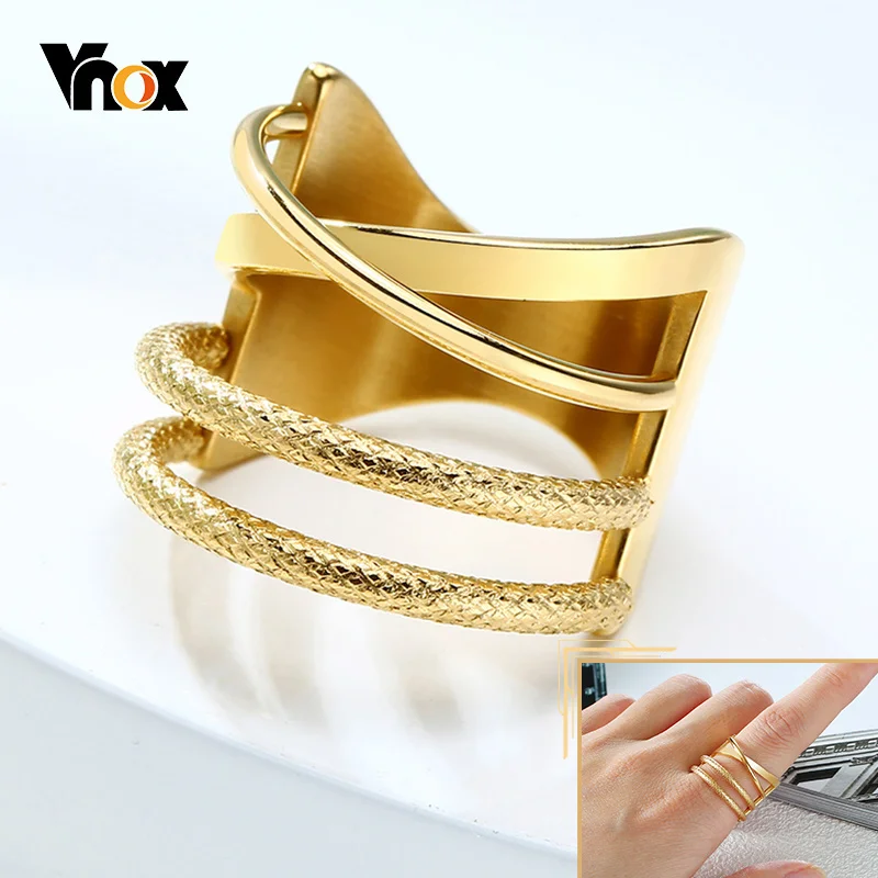 

Vnox Layered Women Ring Gold Color Geometric Chic Lady Wedding Party Band Solid Stainless Steel Metal Minimalist Jewelry