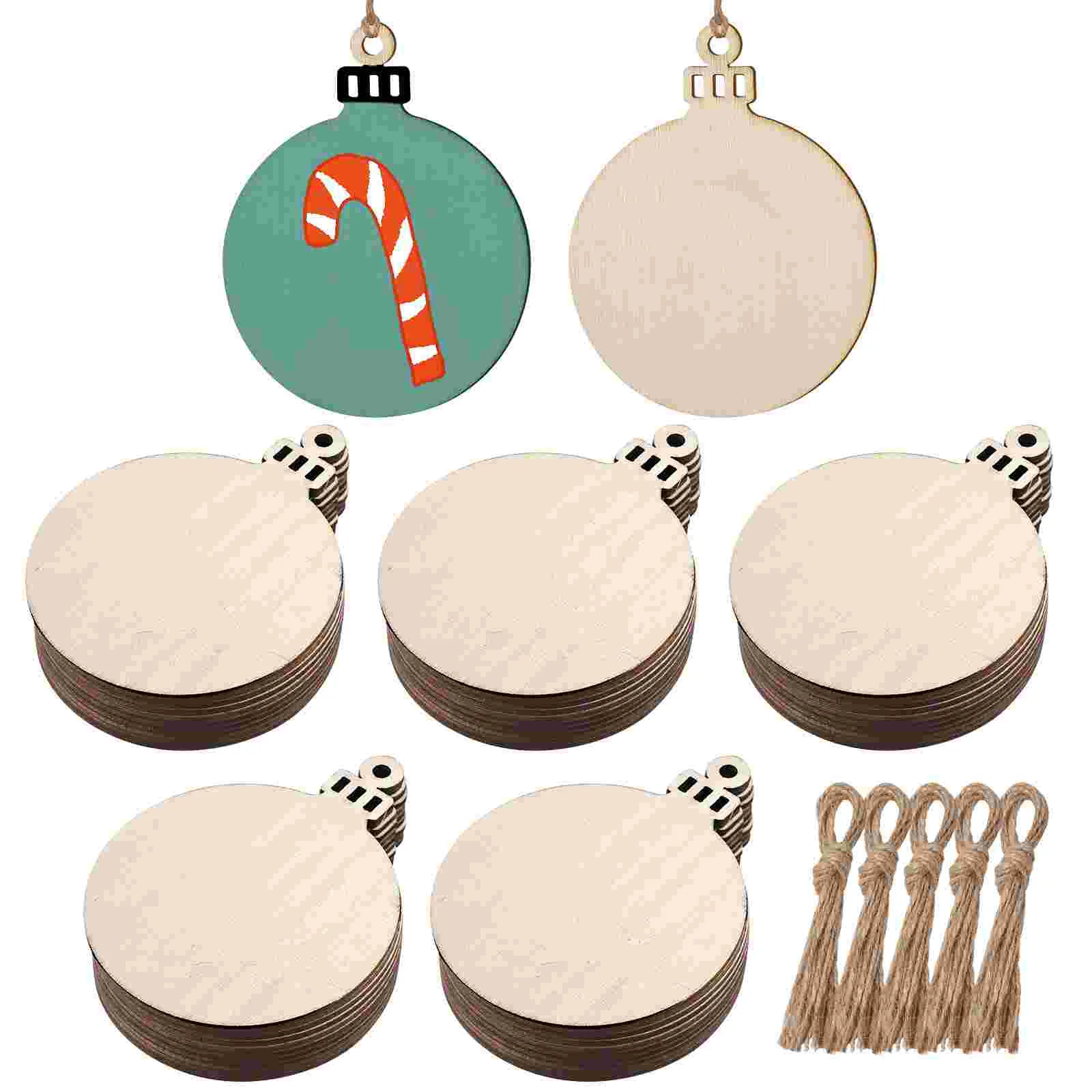 

NUOBESTY 50pcs Hanging Pendants Christmas Ball Designed Hanging Tags Unfinished Blank Wooden Hanging Ornaments with 50pcs