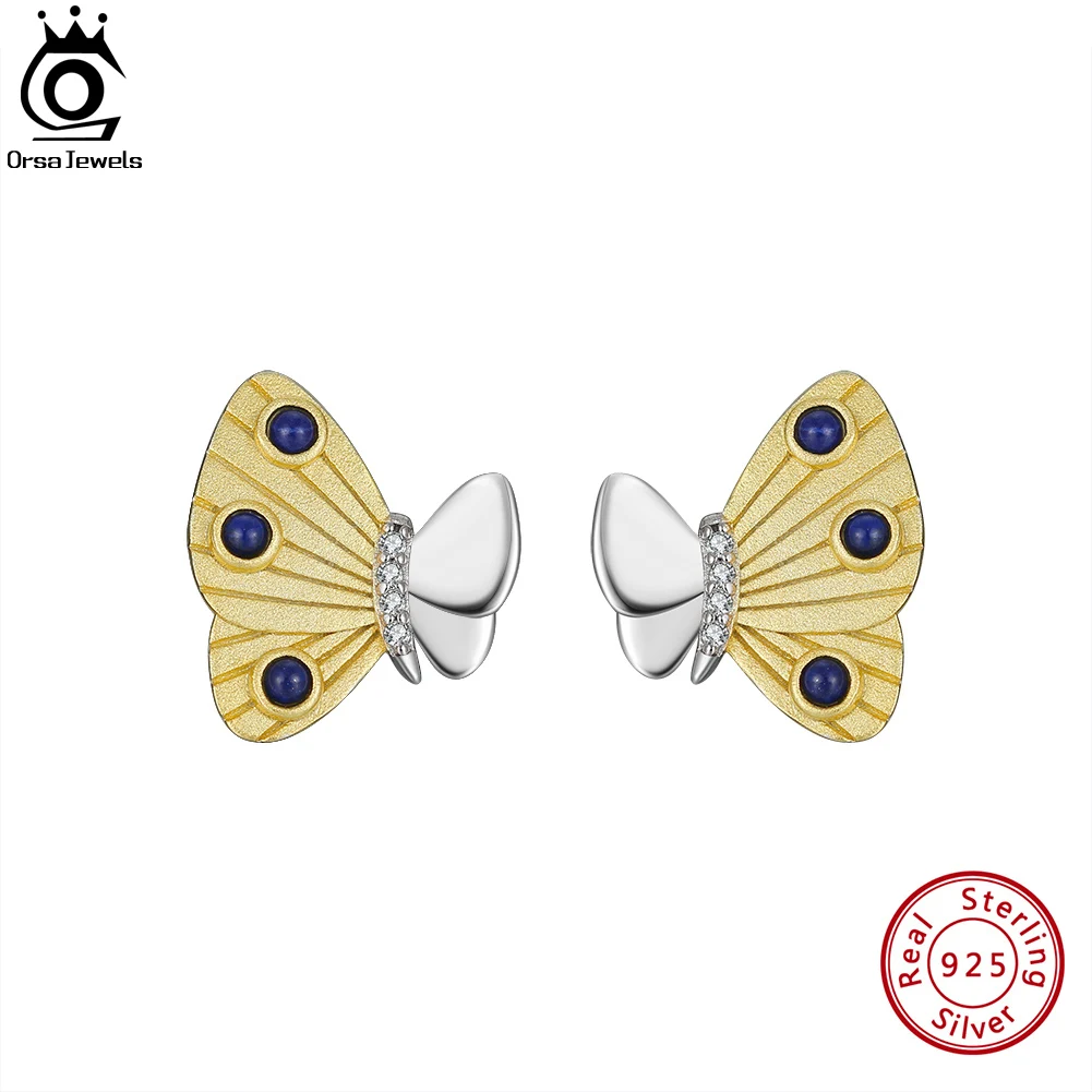 

ORSA JEWELS Butterfly Natural Lapis Lazuli Gemstone Stud Earrings for Women 925 Silver Mother's Day Gift Earrings Jewelry GME24