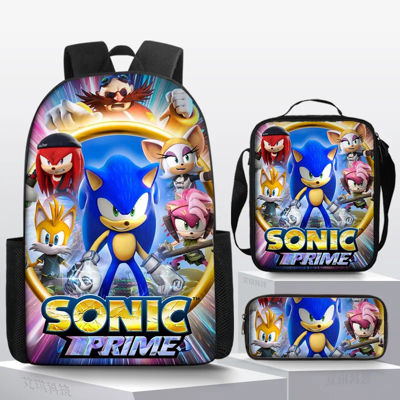 

3PC-Set Mochila Sonic School Bags for Teenage Kids Backpack Canvas Travel Backpack Student Notebook Bookbags Schoolbag