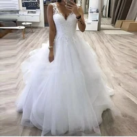 vintage v neck plus size princess ball gown wedding dress tulle skirt white custom made 2022 bride dresses winter bridal gown
