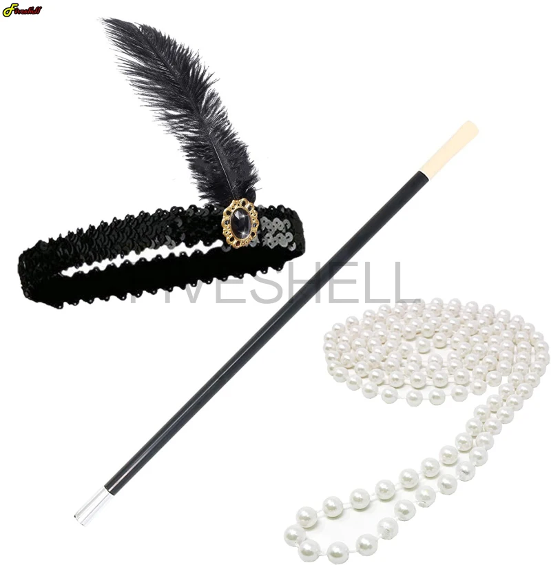 

Halloween Roaring 20's Costume Accessories Gloves Pearl Nacklace 1920's Flapper Accessory Set Costume Props