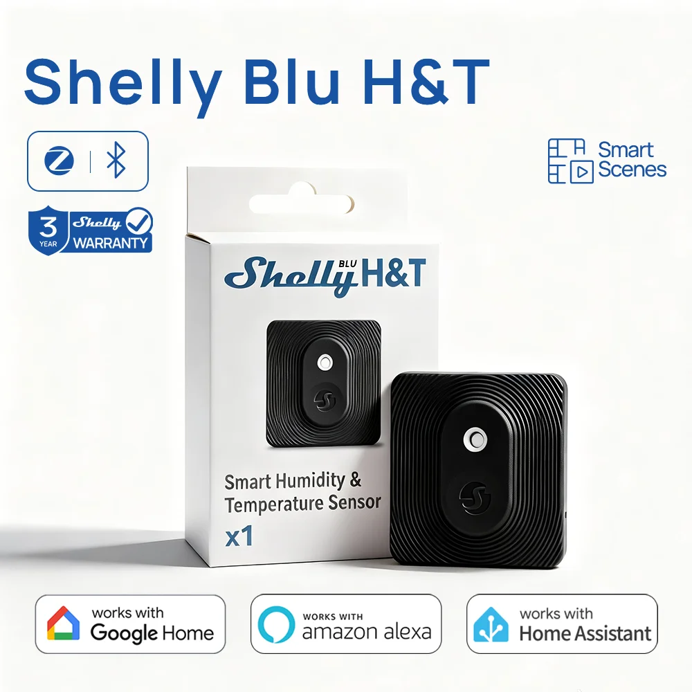 

Shelly BLU H&T ZB Датчик температуры и влажности Shelly Blu H&T ZB Zigbee для умного дома, защита от пыли, класс защиты IP54, совместим с Alexa и Google Assistant