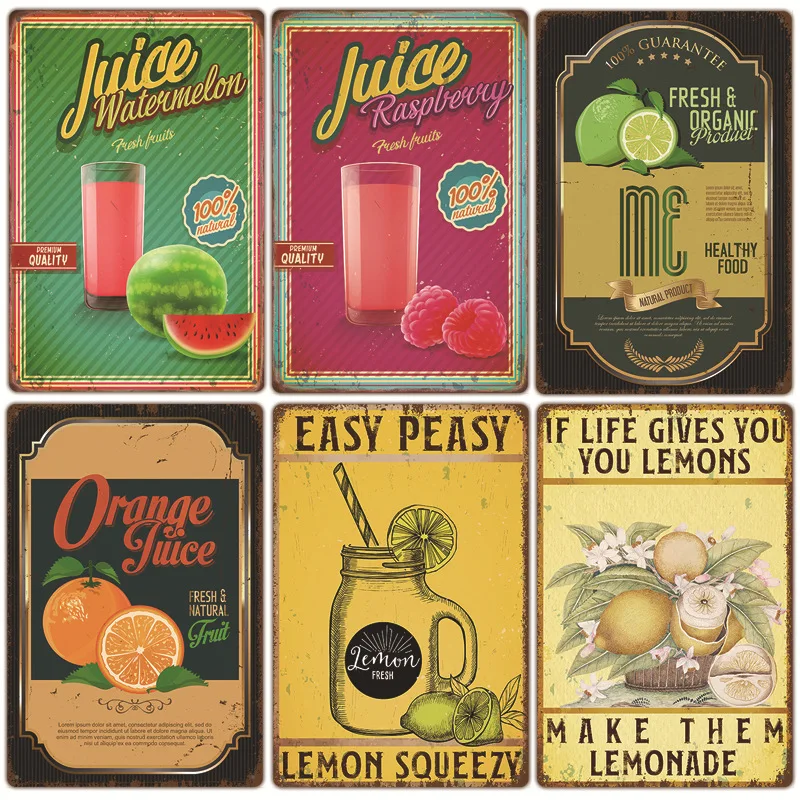 

New Fruit Vintage Iron Sheet Painting Bar Background Wall Home Decoration Mural
