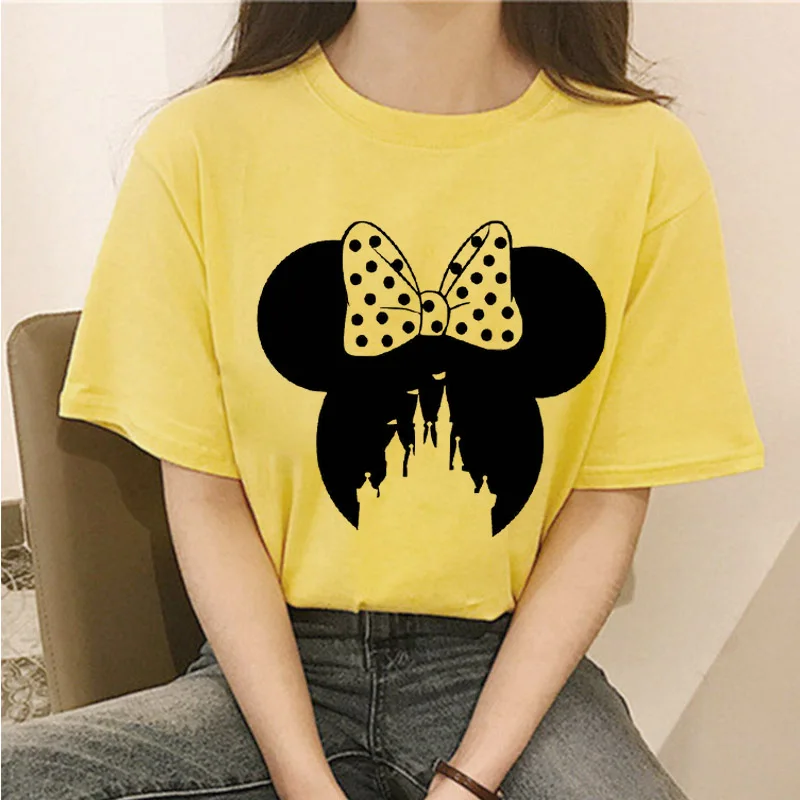 

Женская летняя футболка с коротким рукавом и принтом Микки Мауса