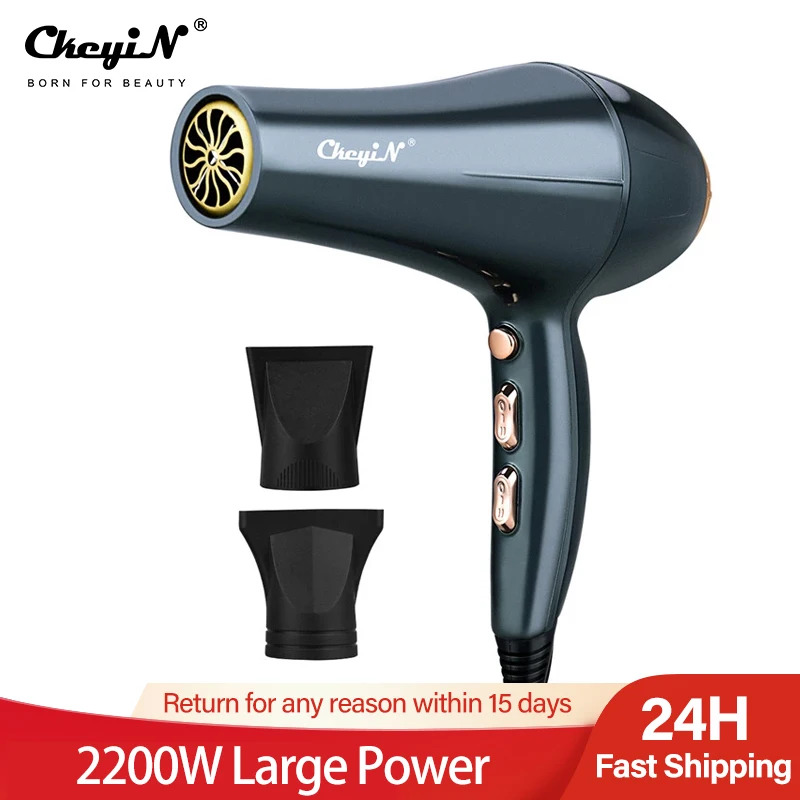 

Professional 2200W Hair Dryer Large Power Hot Cold Hairdryer Negative Ion Blow Dryer 2 Collecting Nozzle 2 Speed 3 Heat Settings