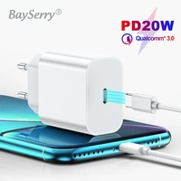 bayserry eu plug usb type c pd charger for iphone 12 pro max 20w quik charge 3 0 mobile phone pd charger for samsung s21 xiaomi