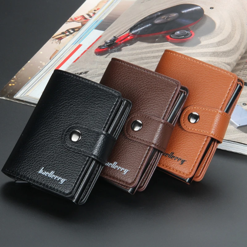 

1Pc Blocking Protection Men Id Credit Bank Card Holder Case Wallet Leather Metal Aluminum Business Credit Card Cardholder
