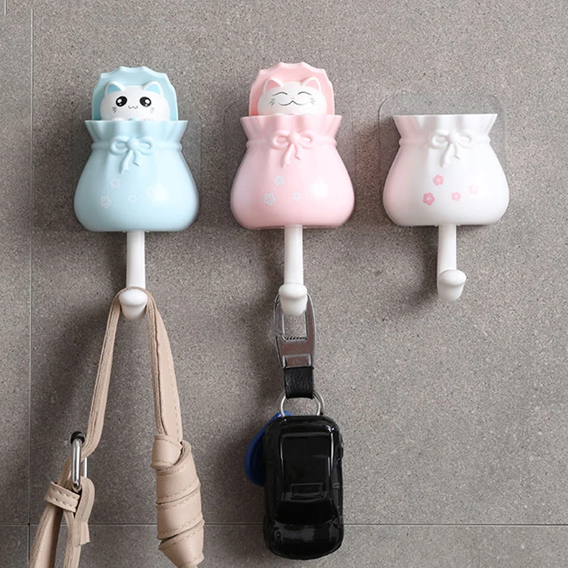

Household Cartoon Cat Decorative Hooks Key Holder Wall Mounted Adhesive Coat Hanger Hat Rack Sundries Organizer Accessories