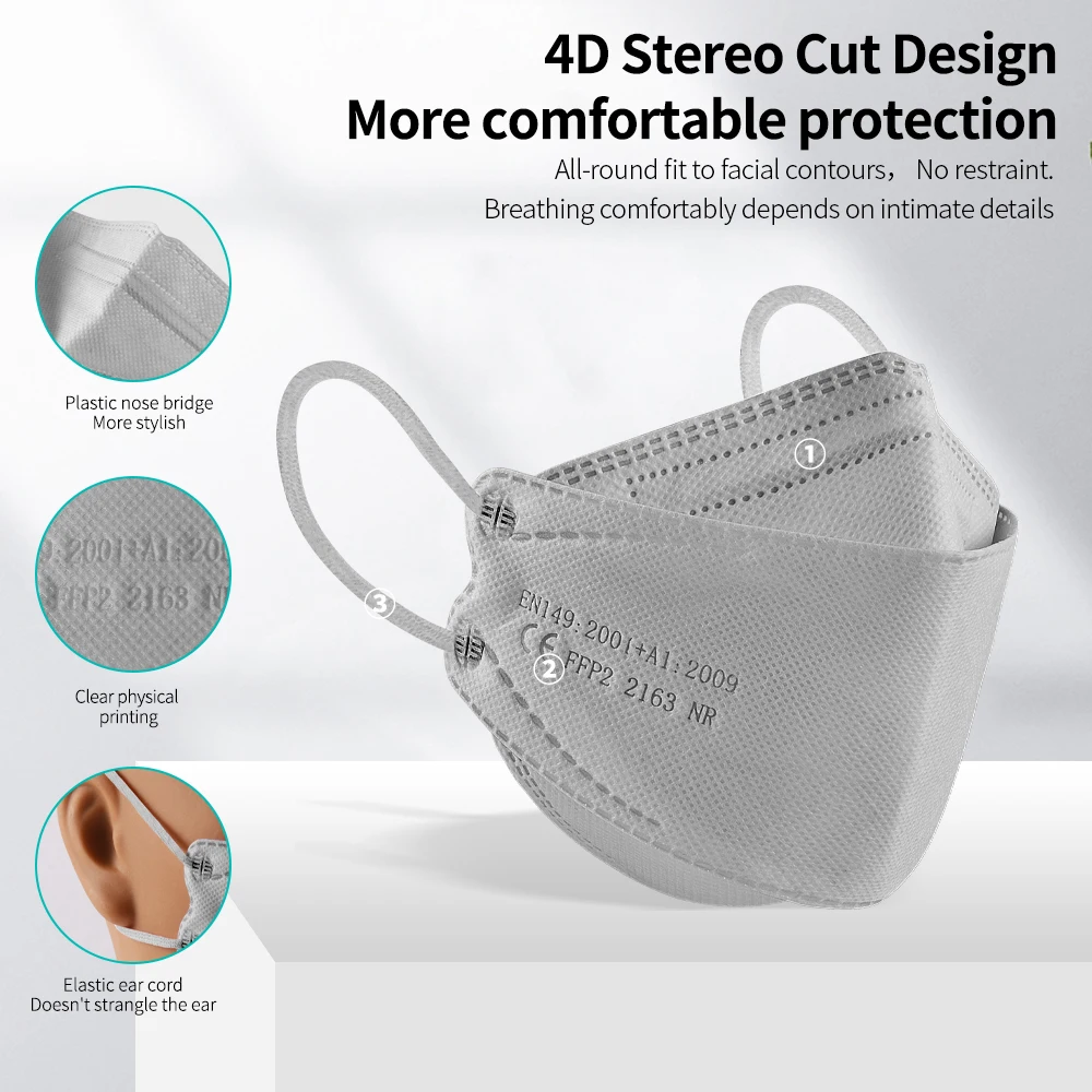 Mascherine FFP2 Сертификат CE FFP2mask 4-слойная Корейская маска KN95 для рыб взрослые маски FPP2