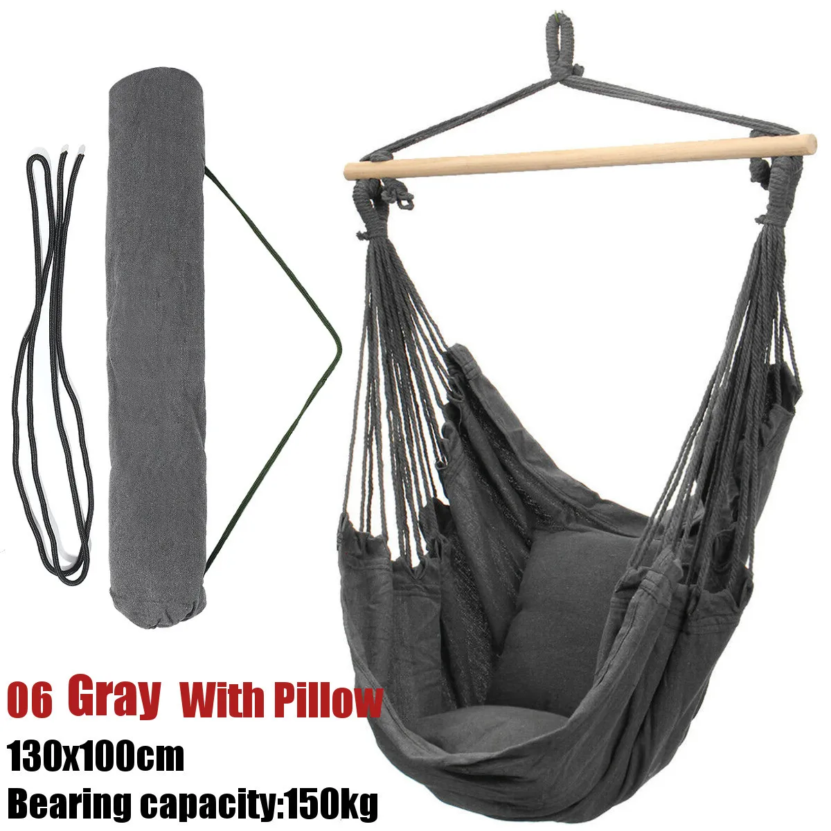 Hanging Hammock Chair Swing With Pillow Garden Outdoor Campi