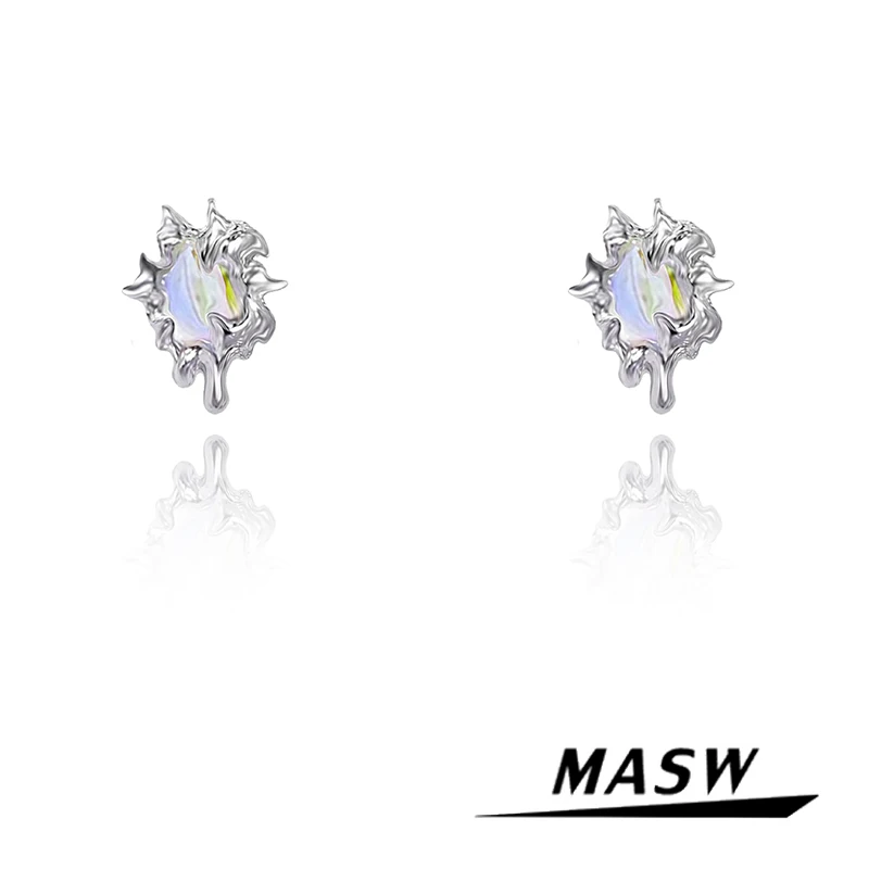 

MASW Original Design Irregular Stud Earrings Delicate Style Cool Jewelry High Quality Copper Metal Blue Earrings For Women Girl