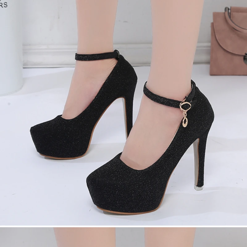 

Женские свадебные туфли на платформе 12 см, черные или Серебристые туфли-лодочки на очень высоком каблуке, 2022