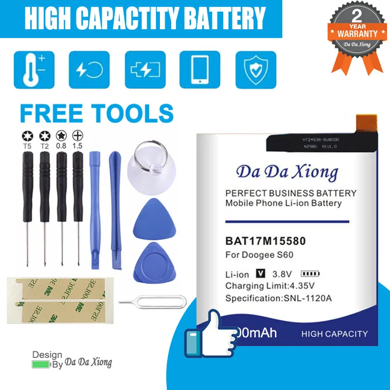 

100% New Battery BAT17M15580&BAT17S605580 Replacement 7500mAh Parts Backup For DOOGEE S60 Smart Phone