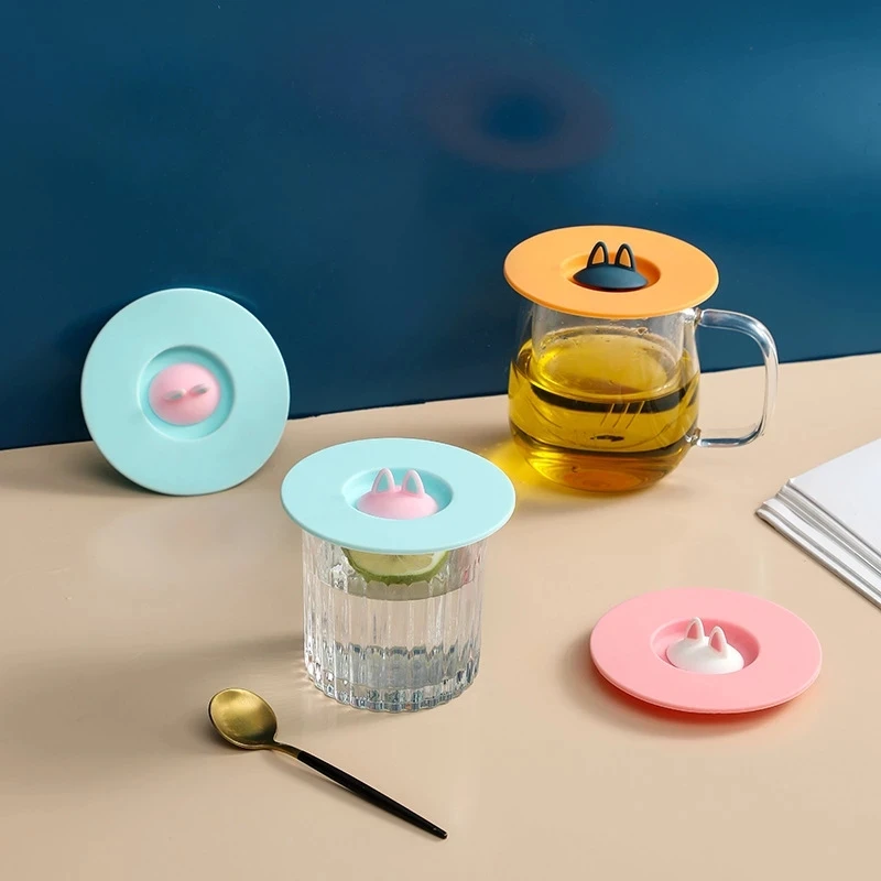 

New 1PC Cute Cat Ear Reusable Silicone Cup Cover Anti-dust Thermal Insulation Cup Lid Seals Mugs Cover Drinkware Parts