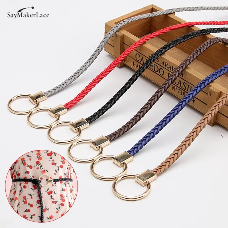 

New Simple Solid Color Hand-woven Thin Belt Dress Decoration All-match Casual Waist Belts For Girls Clothing Accessories