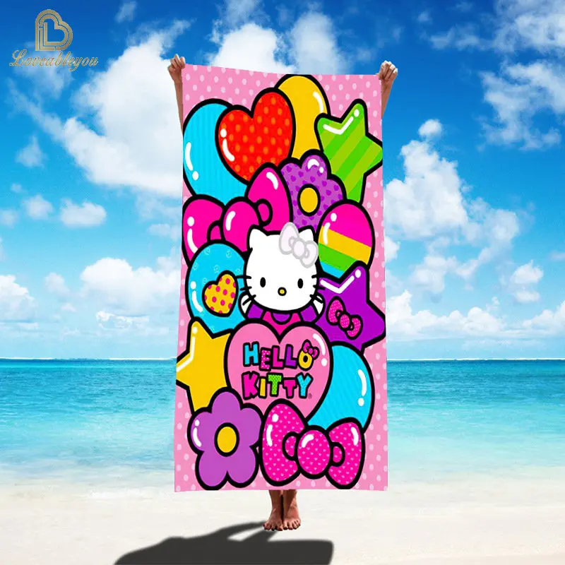 

Kawaii Hello Kitty Microfiber Towel Anime Kt Cat Soft Quick Dry Beach Towel Summer Absorbent Bath Towel for Sport Swimming Yoga
