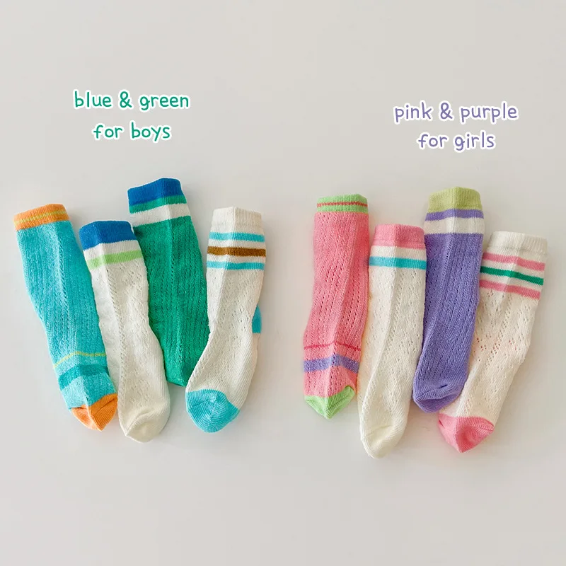 

2022 Summer New Kids Socks Girls Patchwork Socks Boys Socks 4 pairs a lot