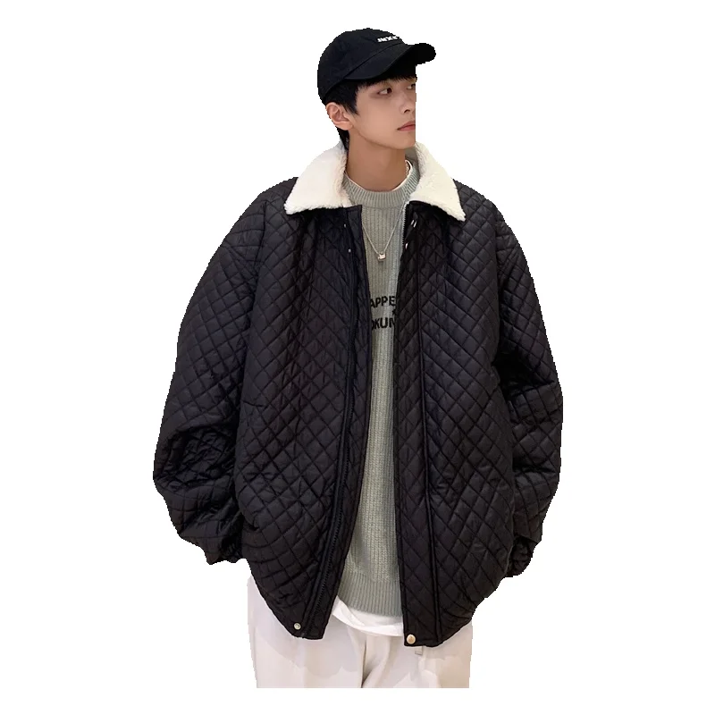 Winter Jacket Men Warm Fashion Beige Black Casual Plaid Thickened Coat Men Korean Loose Short Coat Mens Parker Clothes S-2XL